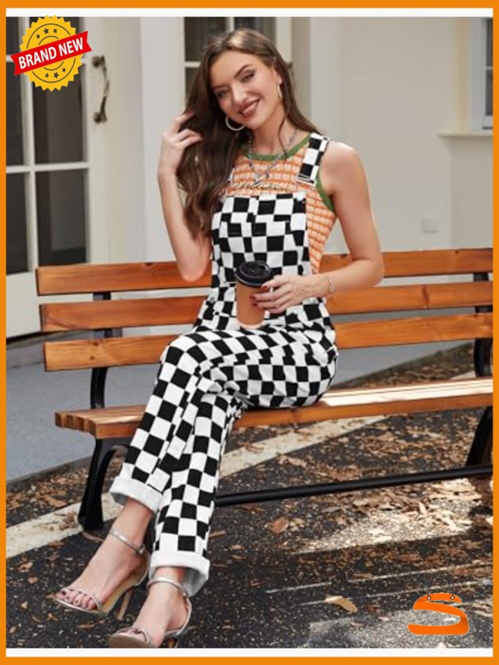 Overalls for Women Checkered Jumpsuit Stretchy Romper Plaid Bib Coveralls - Picture 6 of 7